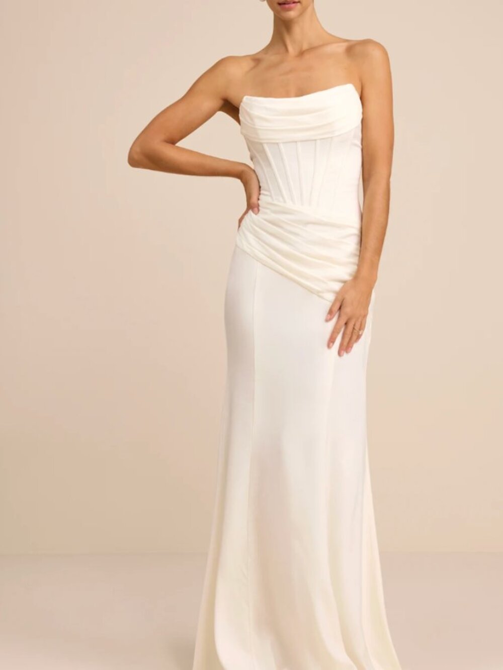 Lulus Claudette White Satin Strapless Bustier Maxi Dress - Size M - Picture 2 of 5